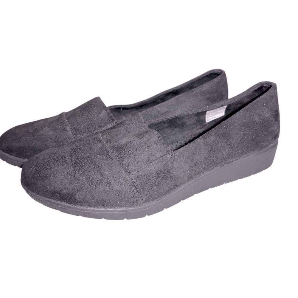 Skechers Cleo Flex Low Wedge Flat Shoes Air Cooled Memory Foam Black Size 8